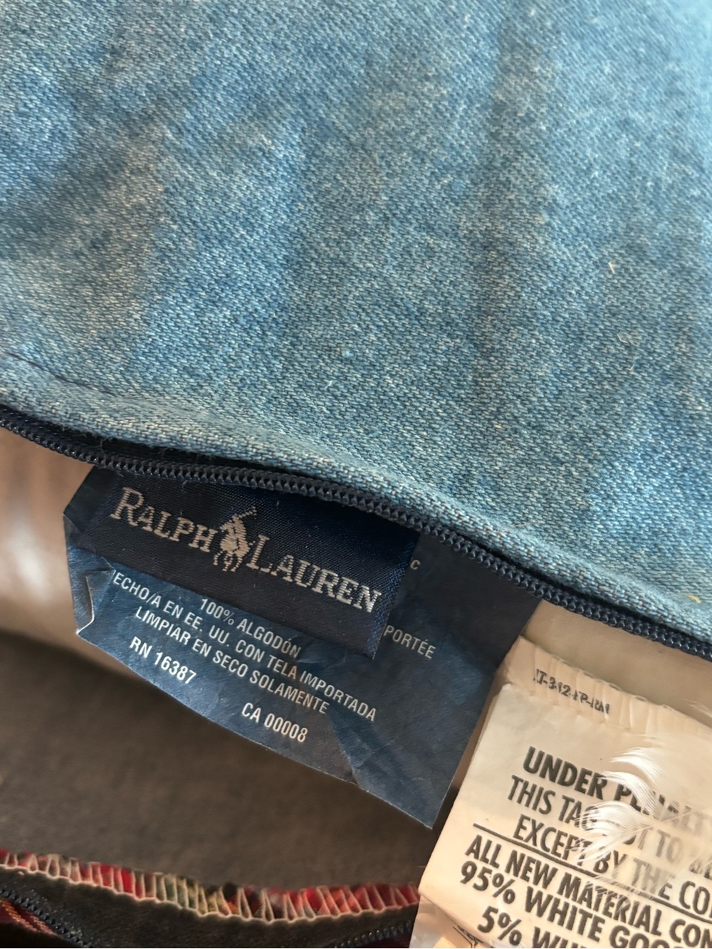 Ralph Lauren Navy 20” Goose Down Pillow with Red-Jacket Polo Bear - Picture 4 of 5